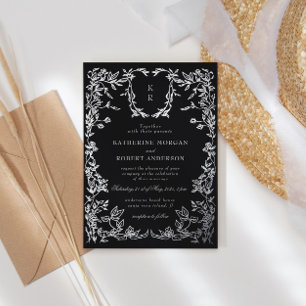 Klassieke Elegante Kam Monogram Bruiloft Folie Uitnodiging