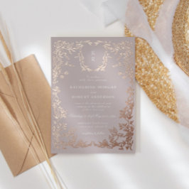 Klassieke Elegante Kam Monogram Bruiloft Folie Uitnodiging