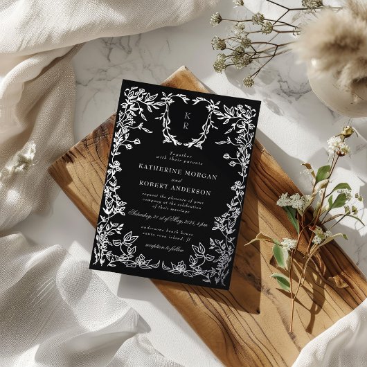 Klassieke Elegante Kam Monogram Bruiloft Folie Uitnodiging