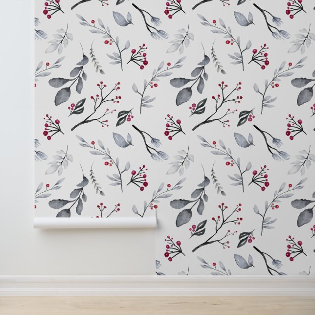 Klassieke Elegante Kerstbladeren en Bessen Behang (Applicatie)