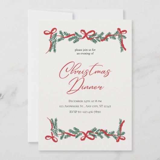 Klassieke & Elegante Kerstdiner Uitnodiging (Voorkant)