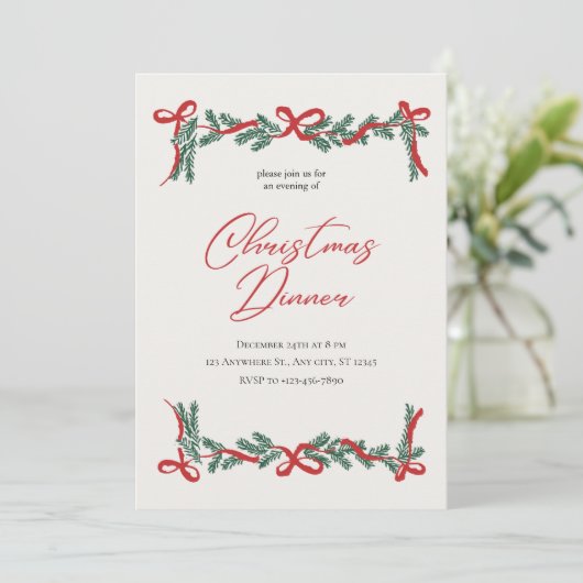 Klassieke & Elegante Kerstdiner Uitnodiging (Staand voorkant)