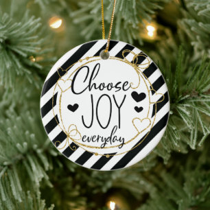 Klassieke Elegante Kies Vreugde Zwarte Gestreepte Keramisch Ornament