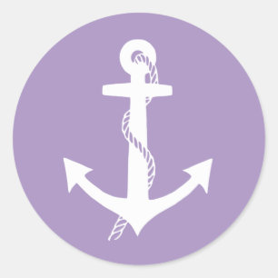 Klassieke Elegante Lavendel Paarse en Witte Anker Ronde Sticker