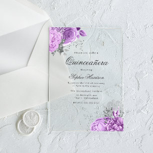 Klassieke Elegante Lavendel Roos & Zilveren Quince Acryl Uitnodigingen