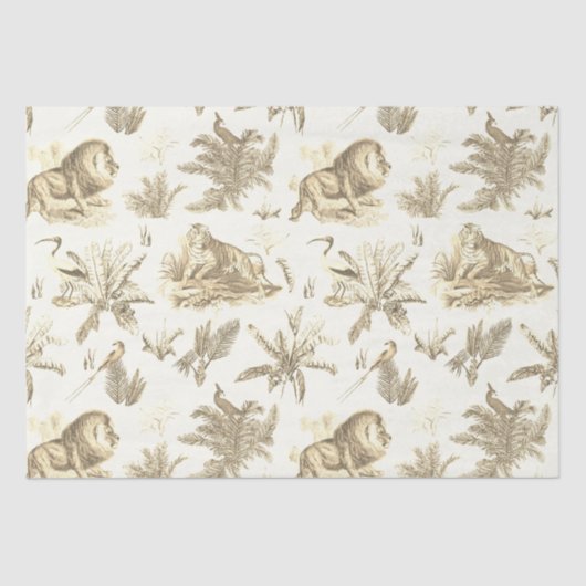 Klassieke Elegante Leeuw Tijger Beige Toile Tissuepapier (Voorkant)