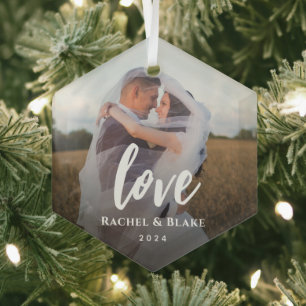 Klassieke Elegante Liefde Foto Glas Ornament