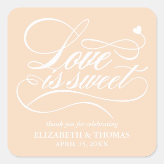 KLASSIEKE ELEGANTE LIEFDE IS ZOETE TROUWSTICKERS VIERKANTE STICKER (Voorkant)