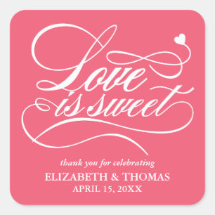 KLASSIEKE ELEGANTE LIEFDE IS ZOETE TROUWSTICKERS VIERKANTE STICKER