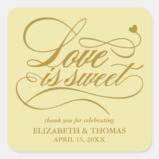 KLASSIEKE ELEGANTE LIEFDE IS ZOETE TROUWSTICKERS VIERKANTE STICKER (Voorkant)