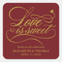 KLASSIEKE ELEGANTE LIEFDE IS ZOETE TROUWSTICKERS VIERKANTE STICKER