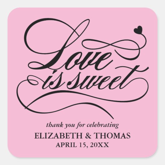 KLASSIEKE ELEGANTE LIEFDE IS ZOETE TROUWSTICKERS VIERKANTE STICKER (Voorkant)
