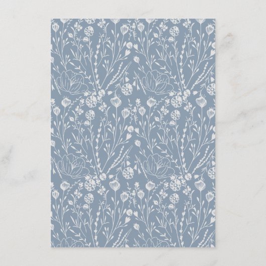 Klassieke Elegante Lijn Kunst Bloemen Stoffig Blau Informatiekaartje (Achterkant)