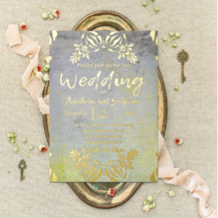 Klassieke elegante luxe Baroque Gold Border Wedden Folie Feestdagenkaart