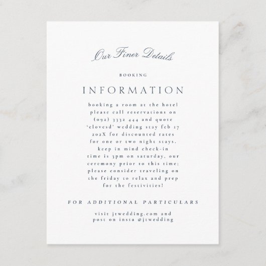 Klassieke Elegante Marine Blauw Formele Bruiloft Informatiekaartje (Voorkant)