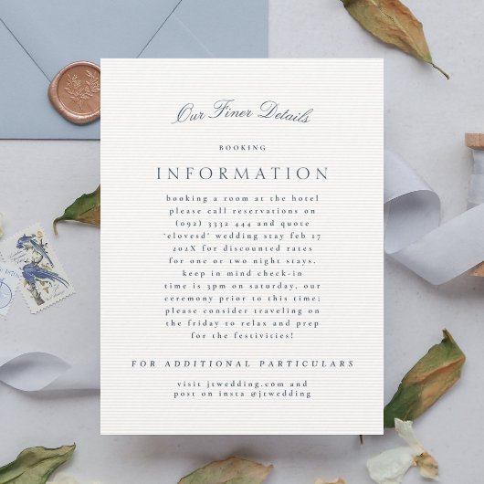 Klassieke Elegante Marine Blauw Formele Bruiloft Informatiekaartje