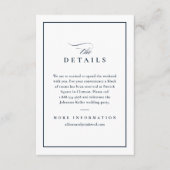 Klassieke Elegante Marine Blauwe Bruiloft Details Informatiekaartje (Voorkant)