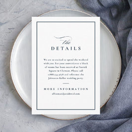 Klassieke Elegante Marine Blauwe Bruiloft Details Informatiekaartje