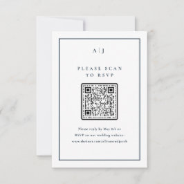 Klassieke Elegante Marine Blauwe Huwelijk QR Code RSVP Kaartje