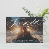 Klassieke Elegante Marine Kalligrafie QR Code Foto Save The Date (Staand voorkant)