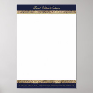 Klassieke Elegante Marineblauwe & Gouden A4 Briefh Poster