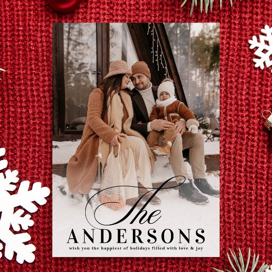 Klassieke Elegante Minimale NAAM Kerstfoto Feestdagenkaart