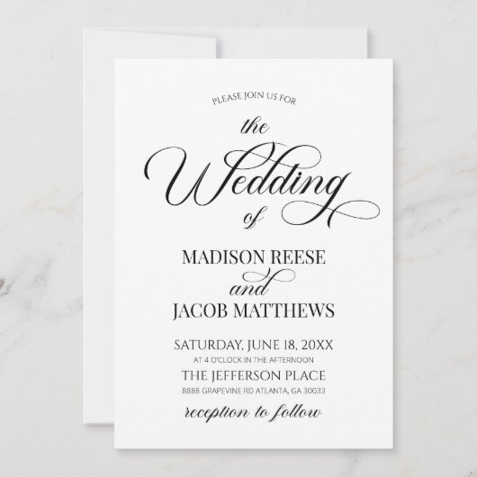 Klassieke Elegante Minimalistische Bruiloft Kaart (Voorkant)