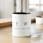 Klassieke Elegante Moderne Minimalistische Monogra Tweekleurige Koffiemok<br><div class="desc">Verhoog je ochtendroutine met onze Black and White Modern Minimalist Monogram Name Coffee Mok. Deze strakke en stijlvolle mok brengt een vleugje eigentijdse elegantie in uw dagelijkse koffieritueel. Het is gemaakt met kwaliteit in het achterhoofd en heeft een minimalistisch design in klassiek zwart-wit, waardoor het een veelzijdige aanvulling is op...</div>