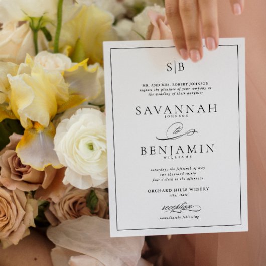 Klassieke Elegante Moderne Monogram Script Trouwen Kaart