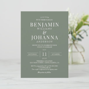 Klassieke Elegante Moss Green Wedding Kaart