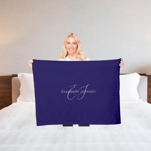 Klassieke elegante naam Aangepast blauw en wit Fleece Deken