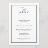 Klassieke Elegante Navy Blauw en Wit Bruiloft Menu (Voorkant)