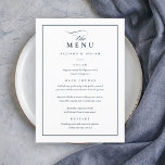 Klassieke Elegante Navy Blauw en Wit Bruiloft Menu<br><div class="desc">Dit klassieke Elegante huwelijksmenu is eenvoudig en veelzijdig. Het beschikt over een chique navy blauw en wit ontwerp met een monogram,  scriptdetails,  eenvoudig lijst en formele bewerkbare tekst. Klik op de knop Bewerken om dit ontwerp aan te passen.</div>