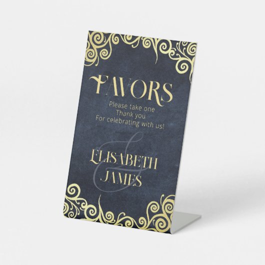 Klassieke Elegante Navy Blauwe en Gouden Favoriet Reclamebord Met Voetstuk (Voorkant)