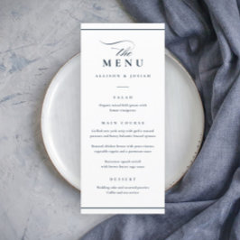 Klassieke Elegante Navy Blauwe en Witte Huwelijk Menu