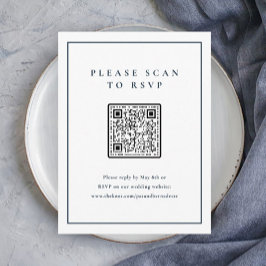 Klassieke Elegante Navy Blauwe Trouw QR Code Informatiekaartje