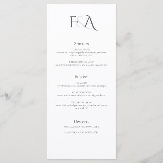 Klassieke Elegante Neutrale Ampersand Monogram Huw Menu (Voorkant)