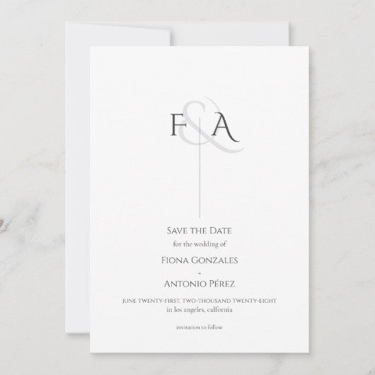 Klassieke Elegante Neutrale Ampersand Monogram Huw Save The Date (Voorkant)