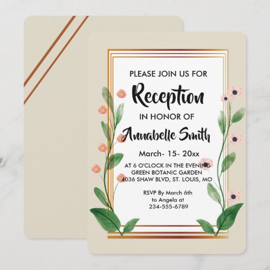 Klassieke & elegante ophisticated receptie kaart (Voorkant / Achterkant)