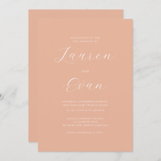 Klassieke elegante Perzikant Romatic 1 Weddenschap Kaart (Voorkant / Achterkant)