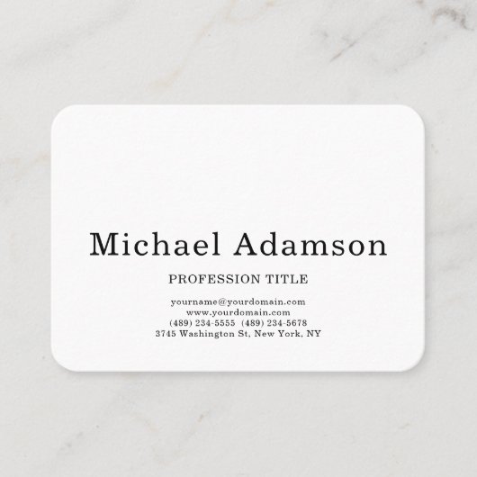 Klassieke Elegante Plain Eenvoudige Witte Minimali Visitekaartje (Voorkant)