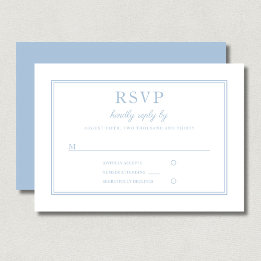 Klassieke Elegante Poeder Blauw Script Wedding RSVP Kaartje