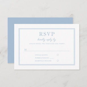 Klassieke Elegante Poeder Blauw Script Wedding RSVP Kaartje