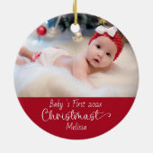 Klassieke Elegante Rode Baby's Eerste Kerstfoto Keramisch Ornament (Achterkant)