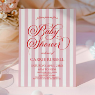 Klassieke Elegante Rode Roze Strepen Meisje Baby S Kaart