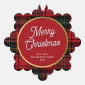 Klassieke Elegante Rode Tartan Plaid Foto Kerstmis Ornament Kaart (Achterkant)