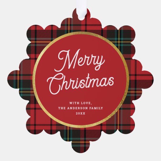 Klassieke Elegante Rode Tartan Plaid Foto Kerstmis Ornament Kaart (Achterkant)