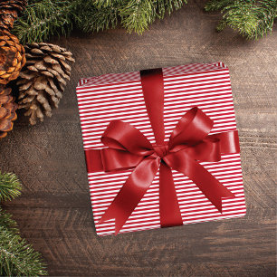 Klassieke Elegante Rode Witte Streep Kerstmis Cadeaupapier