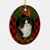 Klassieke elegante rode zwarte plaid pinecone huis keramisch ornament (Rechts)