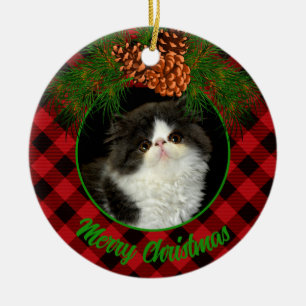 Klassieke elegante rode zwarte plaid pinecone huis keramisch ornament